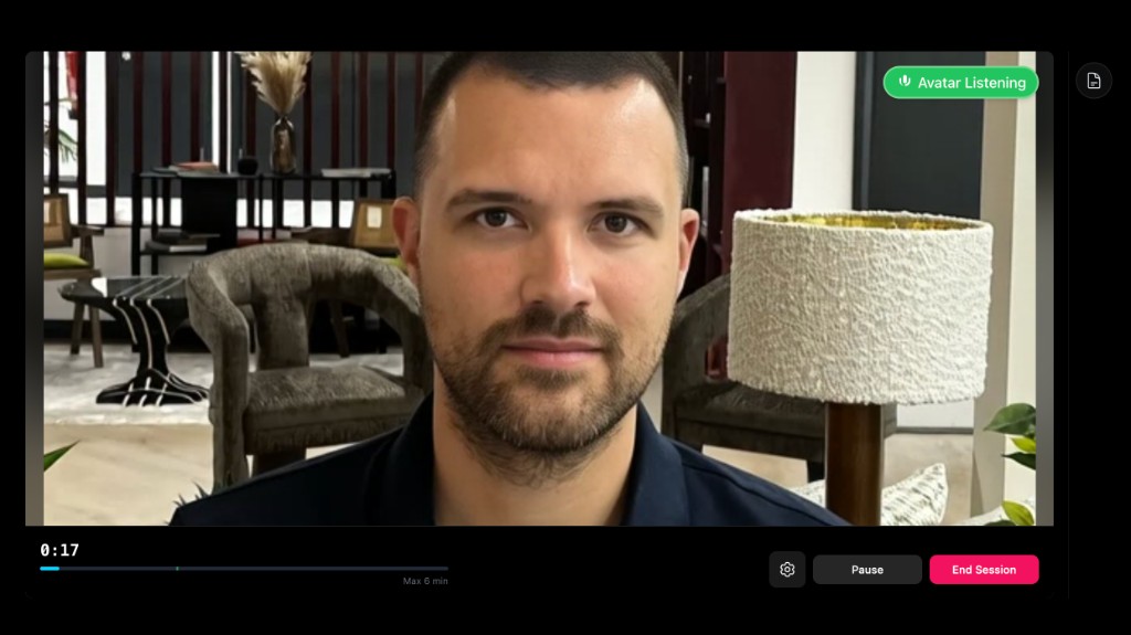 Live standalone coaching session with a photorealistic coach avatar